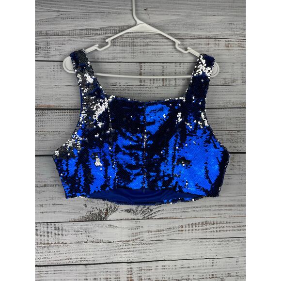 Collective the Label Cobalt Blue Full Sequin Cropped Tank Top ASOS Party 12 - Picture 9 of 10